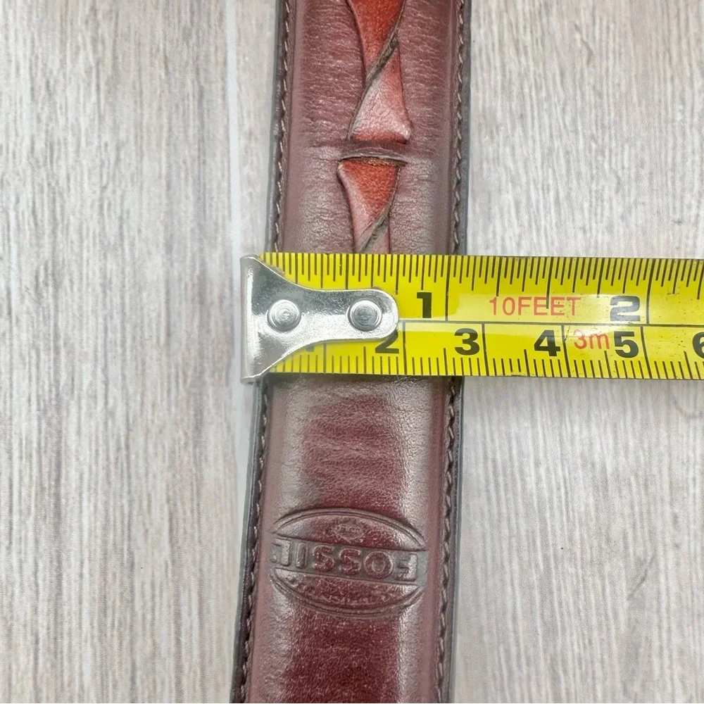 Fossil Men’s Genuine Brown Leather Belt Braided Woven Solid Brass Buckle | Sz 42
